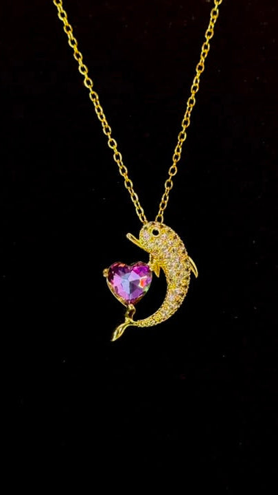 Crystal Heart Dolphin Pendent