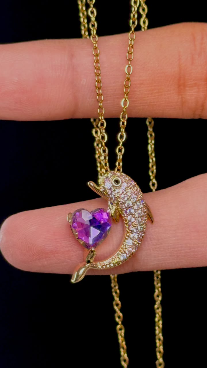 Crystal Heart Dolphin Pendent
