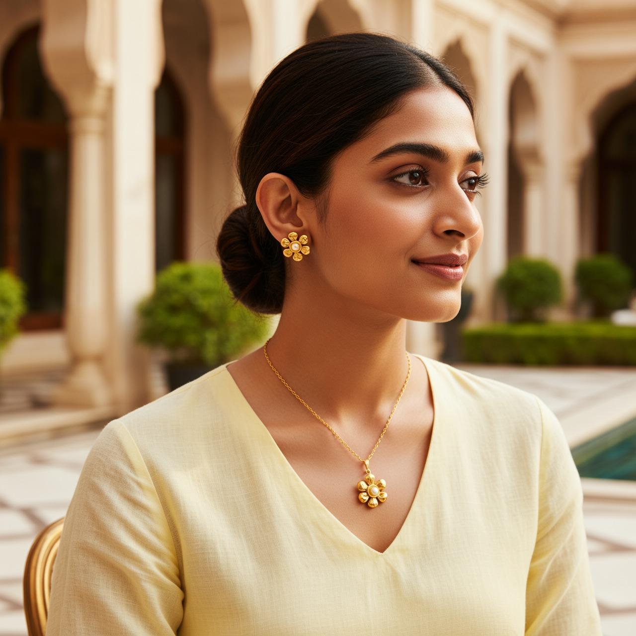 Golden Blossom Pearl Set